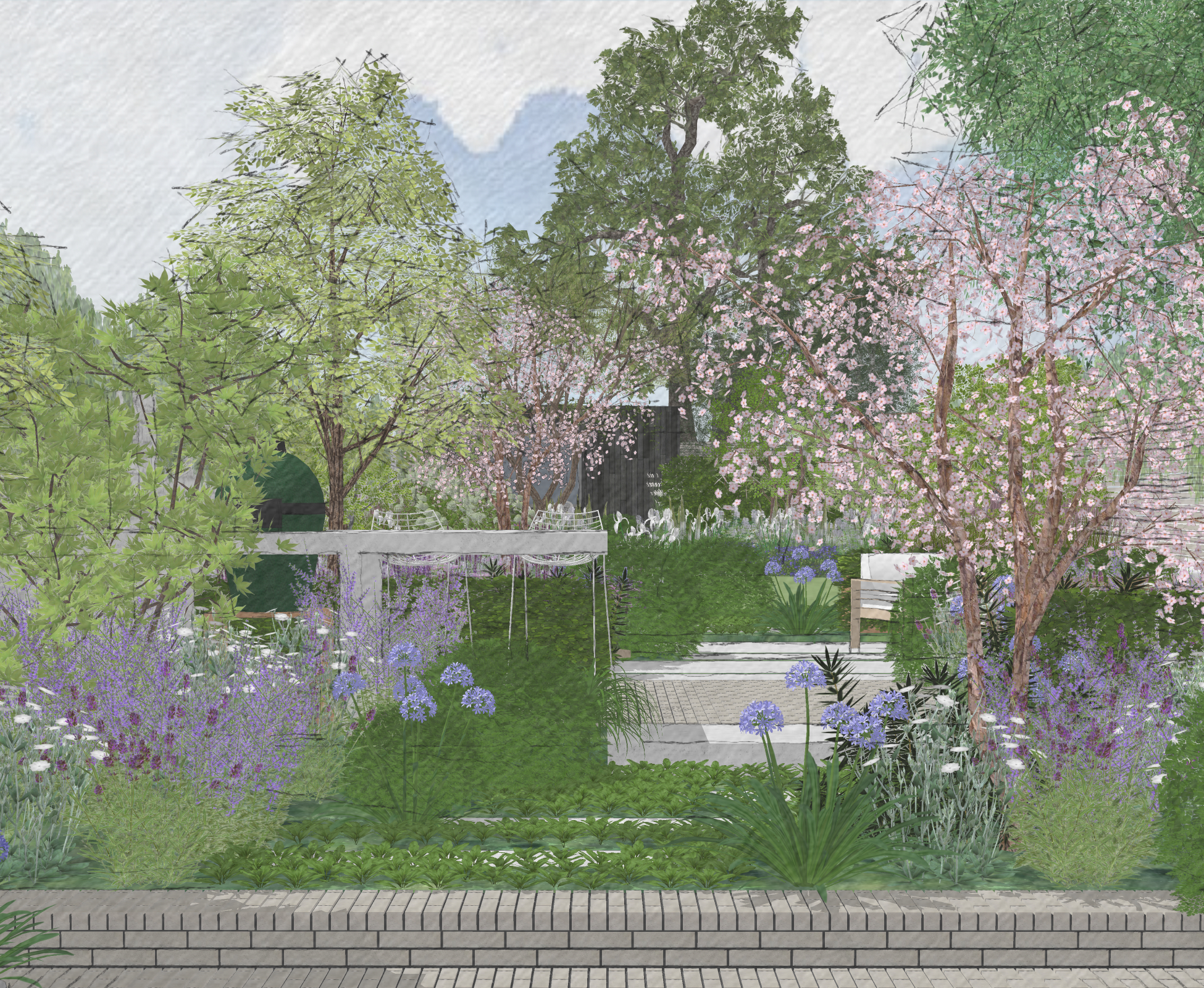 3D visuals of the rear garden, created to present the design concept to the client.
