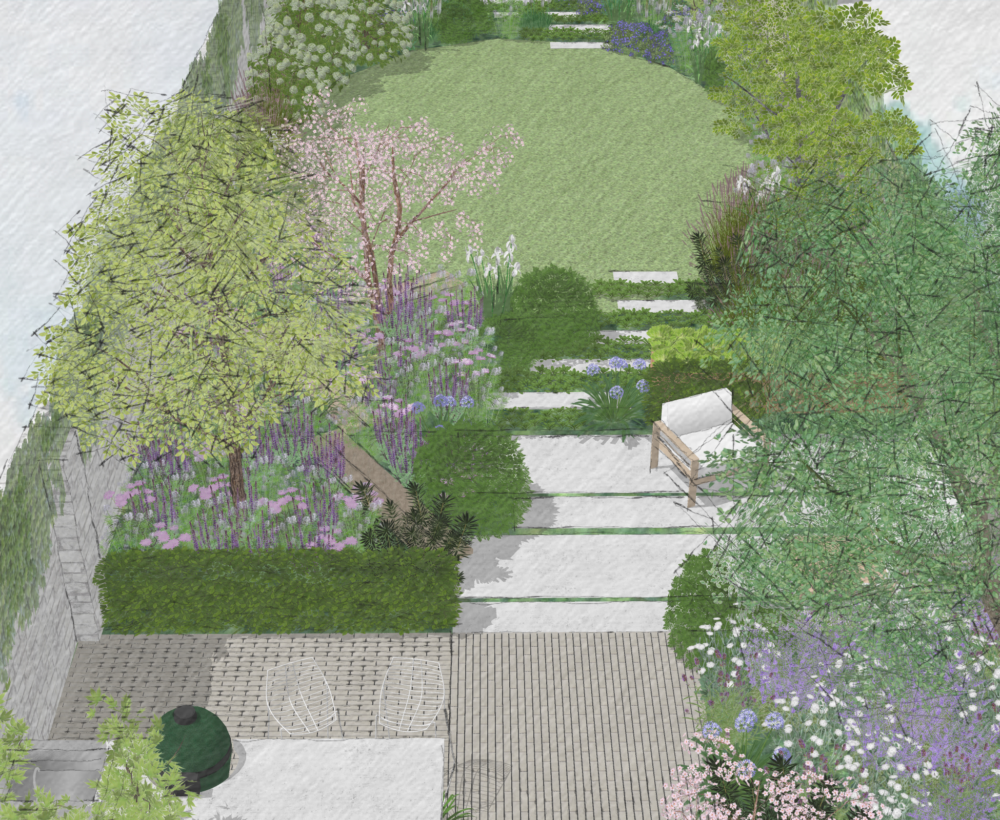 3D visuals of the rear garden, created to present the design concept to the client.