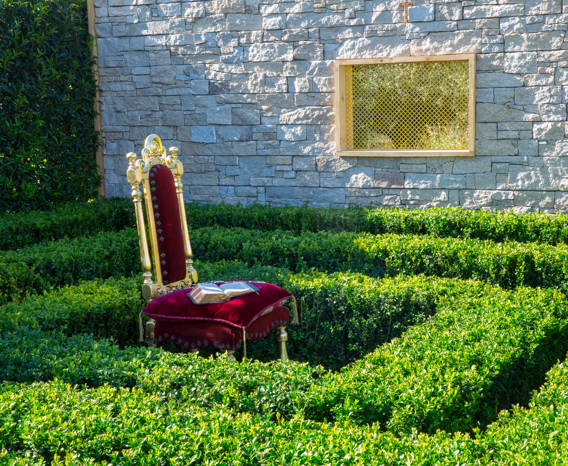This conceptual garden designed on the theme of the seven deadly sins, expresses Greed at Hampton Court Palace Show Garden. A timber frame window and a steel mesh opens on the neighbouring installation, creating a strong visual link.