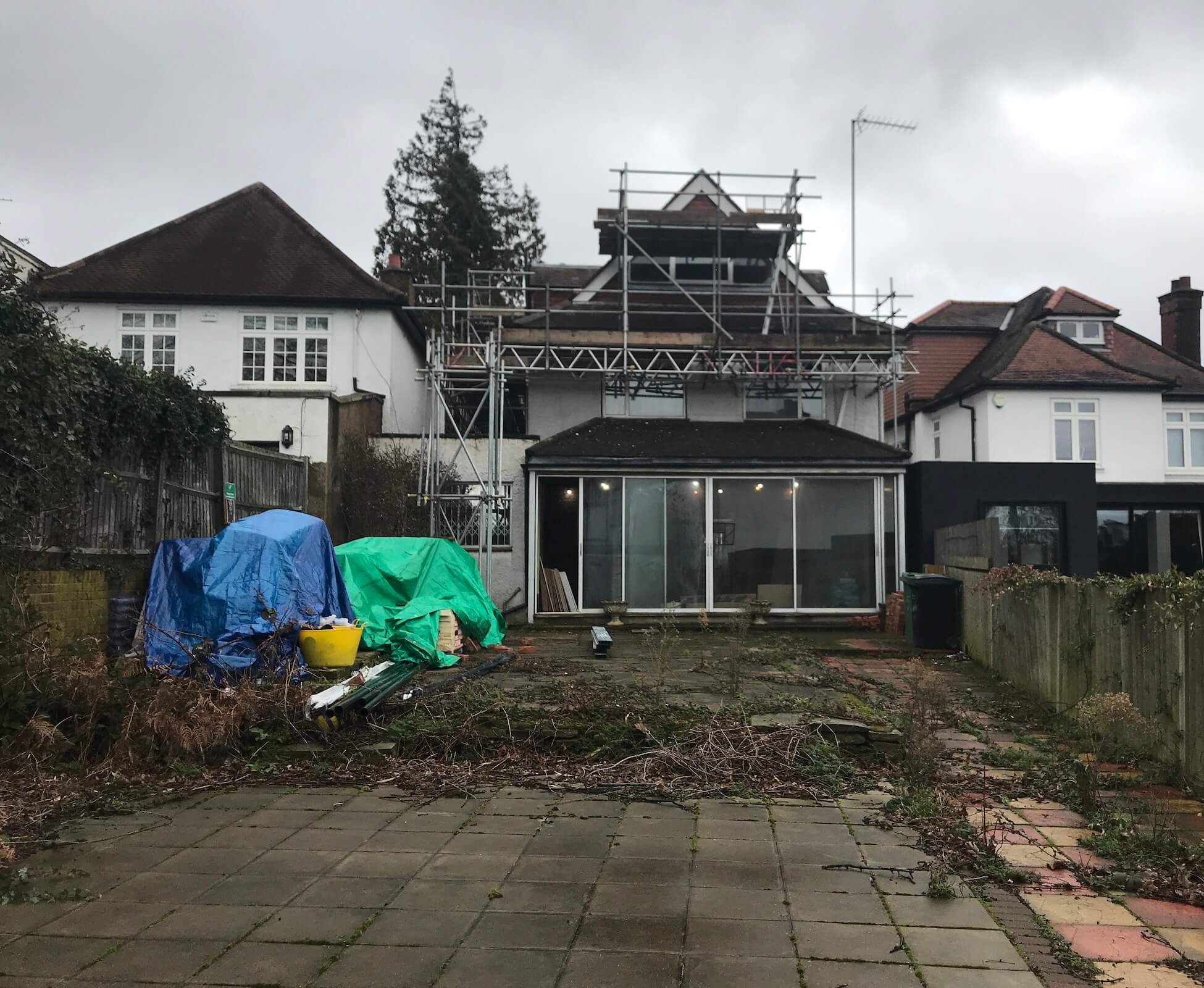 A stark reminder of the rather brutal aspect of the garden before landscaping work commences in Mill Hill.