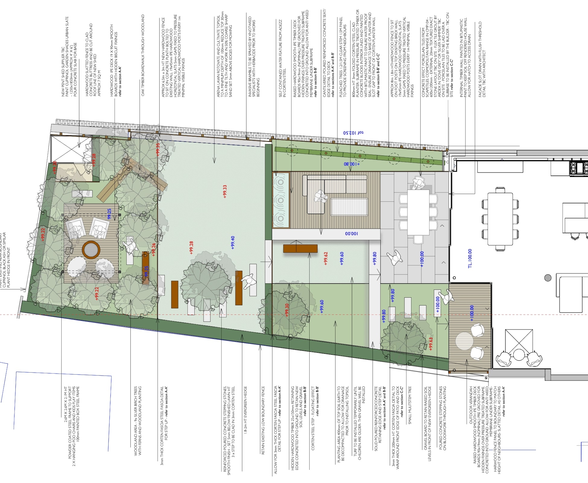 Our initial layout plan of the garden, exploring the connection between the architecture and landscape.